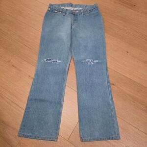 From Oaklands Light Wash Distressed Button Fly Straight Leg Jeans 31x29 USA Made
